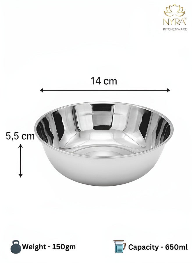 Nyra Kitchenware وعاء تقديم من الفولاذ المقاوم للصدأ بلون فضي من نيرا - 650 مل - Image 3